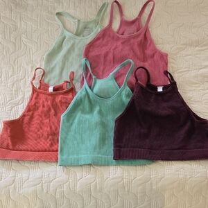 Bundle Of Ribbed Crop Tops Set Bra Bralette Brami Long Line High Neck